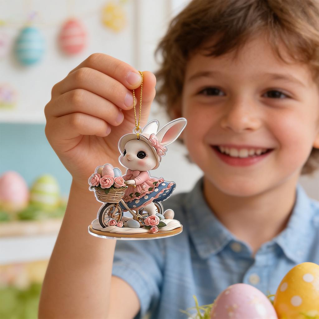 Easter Bunny Wall Decor 2D Flat Acrylic Bunny Egg Easter Pendant, Spring Rabbits And Egg Table Sign Decorations