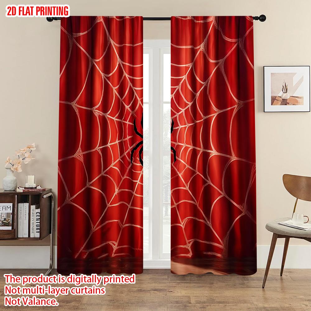 2 Stück moderne Vorhänge mit Spinnen- und Insektenmotiv aus Polyester (ohne Stange) Dekorationen für den Außenbereich, ideal für Schlafzimmer &