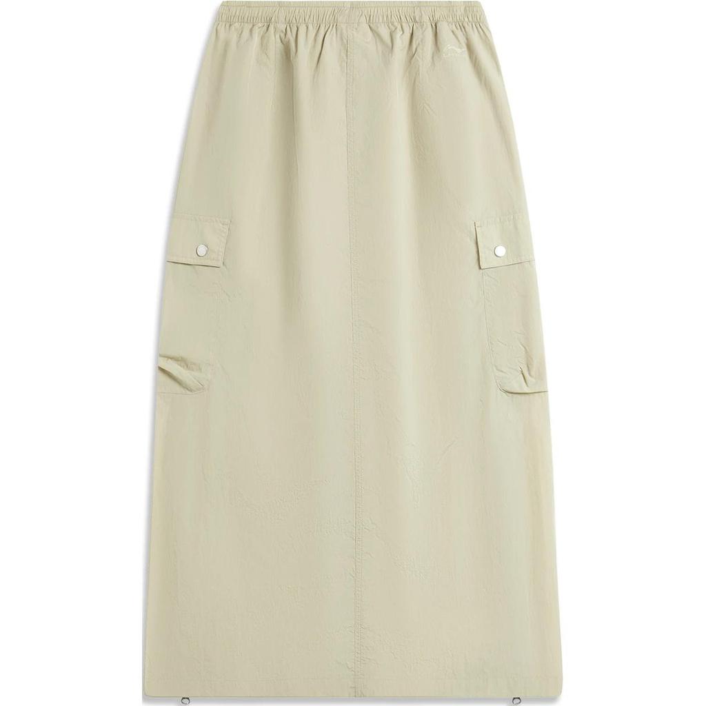 Li Ning Sports Lifestyle Series Solid Color Mid Waist Comfortable Breathable Loose Casual Long Skirt Women Skirts Foam-Khaki ASKU158-1