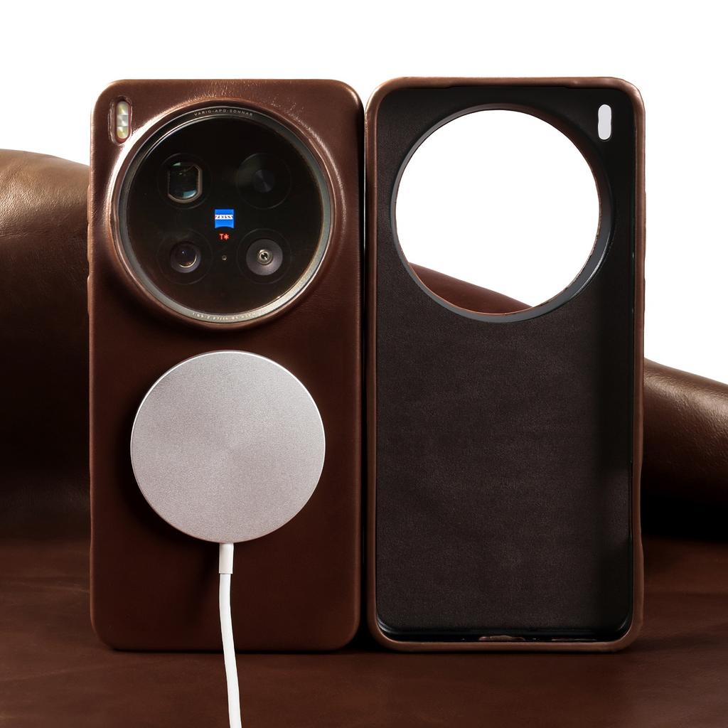 Para Capa Magsafe Para Vivo X200 Ultra X300 X100 X80 X90 Capa de Couro Genuíno de Couro Bovino com Cera de Óleo de Grão Integral Capas Magnéticas