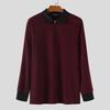 INCERUN Autumn Men Lapel Neck Long Sleeve Stitching Patchwork Rib Knitted Pullovers Tops