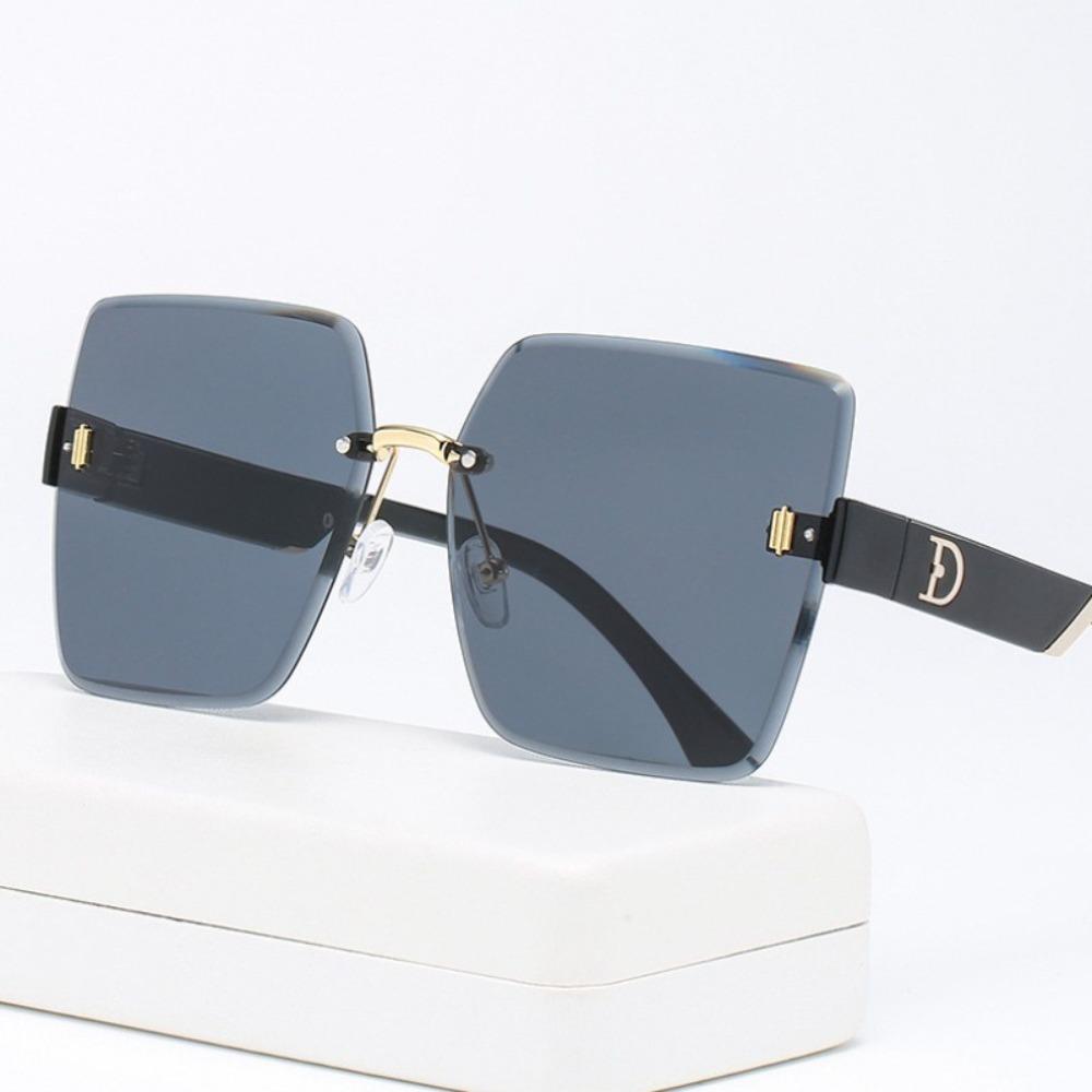 Rimless Cut Edge Square Sunglasses Women's Fashion UV Protection Sunglasses