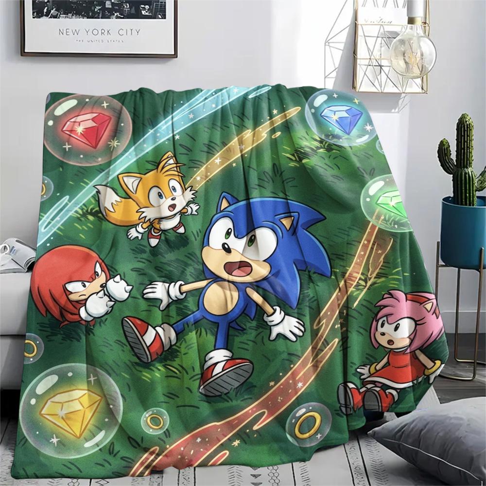 Hedgehog Sonic Print Flannel Blanket, Ultra Soft High Quality All Seasons Warm Throw, Home Decor Cozy Blanket, Perfect Christmas Gift
