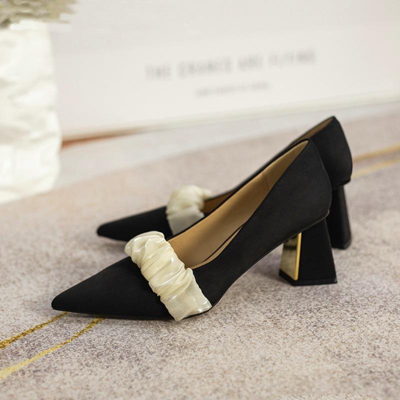 2025Summer Luxury Women Chunky Heel 6cm Princess Shoes Ground Leather Party Wedding Shoes Plus Size:34-39