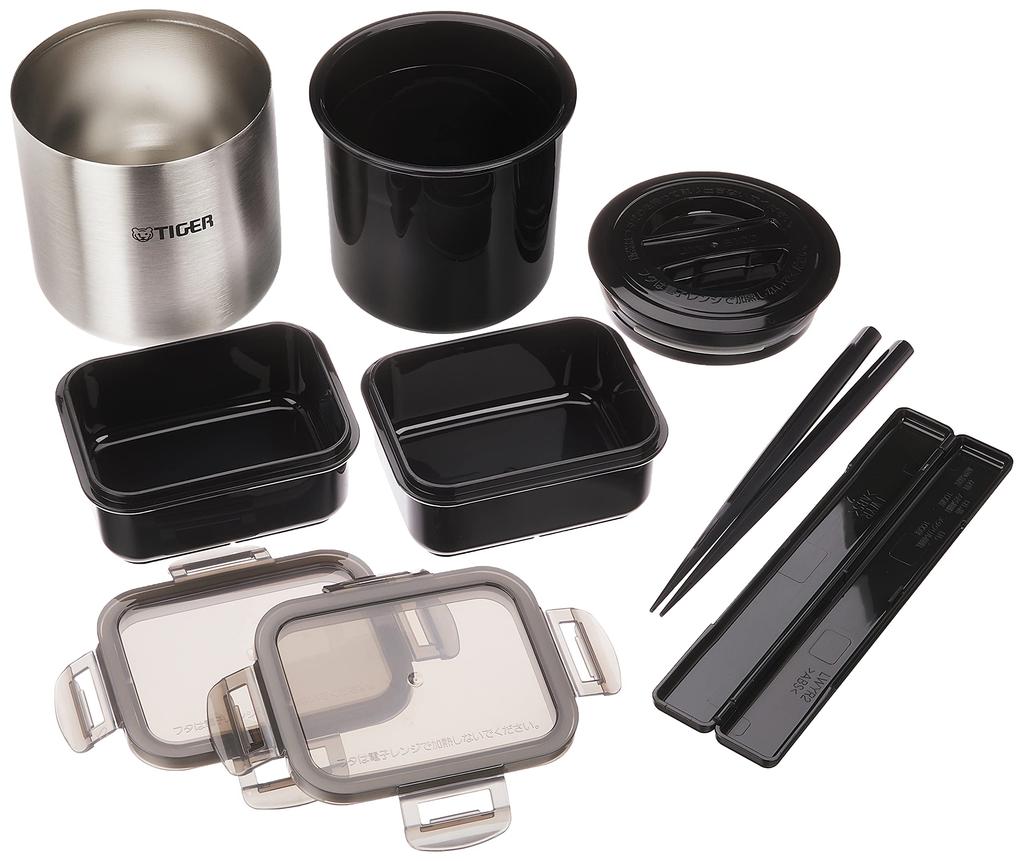 Tiger Thermos (TIGER) Stainless Steel Thermos Insulated Lunch Box, Holds Approximately 2.3 Cups of Rice, Includes Pouch, Black, LWY-E461-K