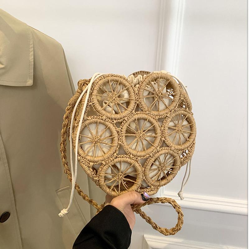 Summer Beach Straw Weave Bags Retro Cutout Crossbody Bags Travel Beach Straw Small Shoulder Bags For Women All-match Casual