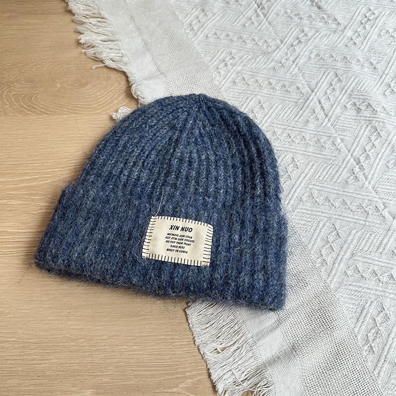 Korean Style Casual English Cloth Label Long Camel Hair Knitted Hat Autumn and Winter Warm Woolen Hat Dome Ear Protection Hat