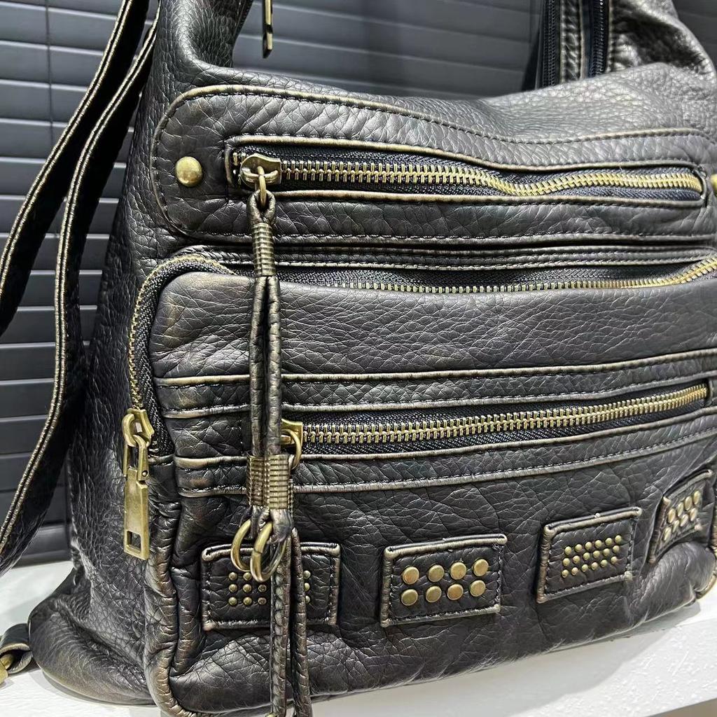 Ladies Spice Girls Locomotive Bag Multifunctional Washed Shoulder Crossbody Handbag