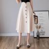 Qooth Elegant Women A Line Skirt Wide Hem Mid Length Calf Length  with Zipper Casual Skirt QT2657