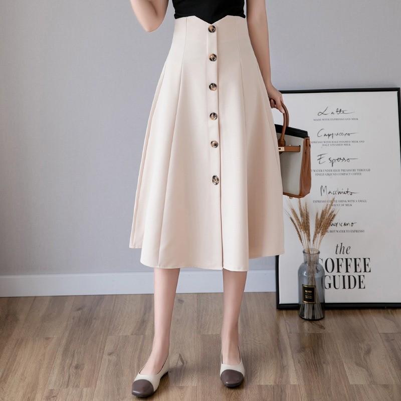 Qooth Elegant Women A Line Skirt Wide Hem Mid Length Calf Length  with Zipper Casual Skirt QT2657
