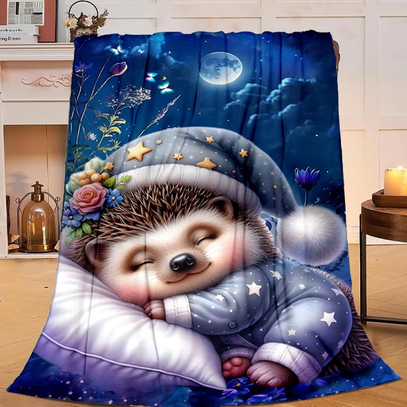 1PC Sleepy Hedgehog Dreams Flannel Blanket Gift, Suitable for Both Men And Women, Soft Ideal for Beds And Sofa, Birthday Or Christmas Gift