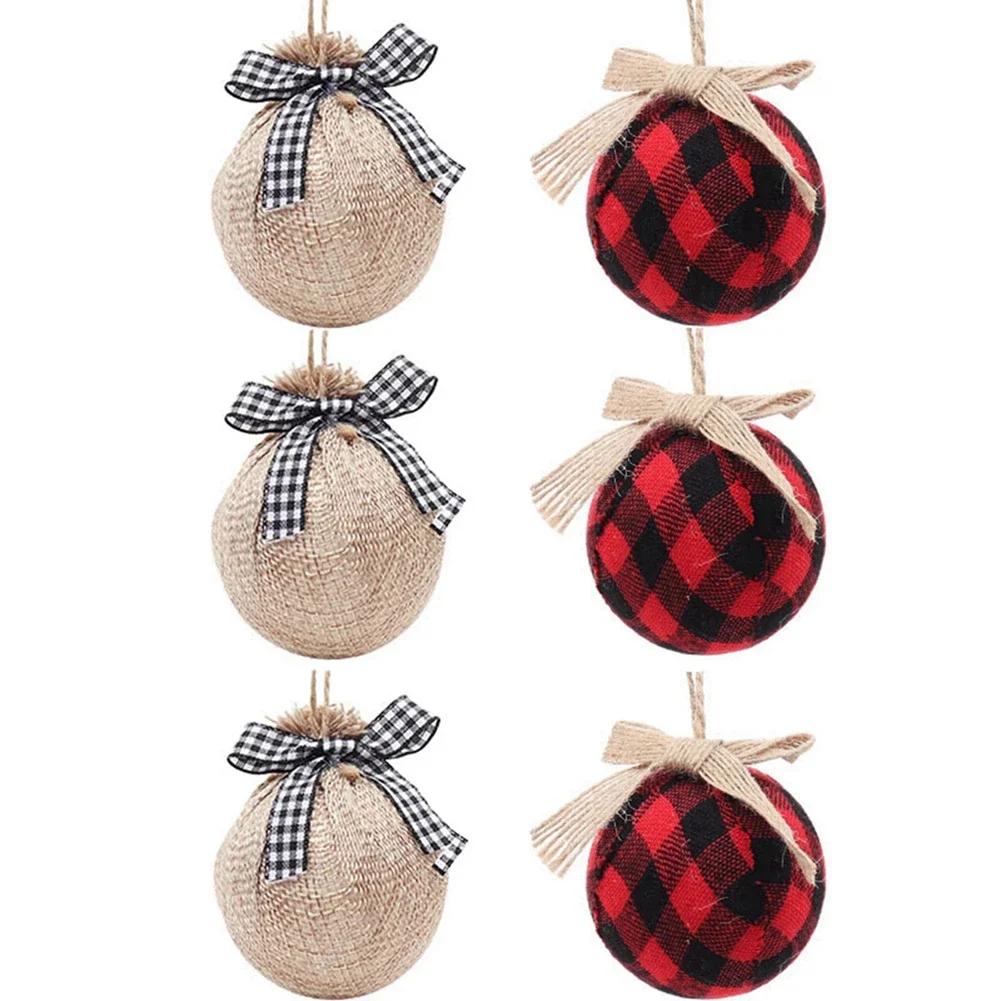 

6pcs 8cm Christmas Ball Artificial Pinecone Red Green Plaid Christmas Ball for Xmas Tree Decoration New Year Hanging Pendnats 8cm