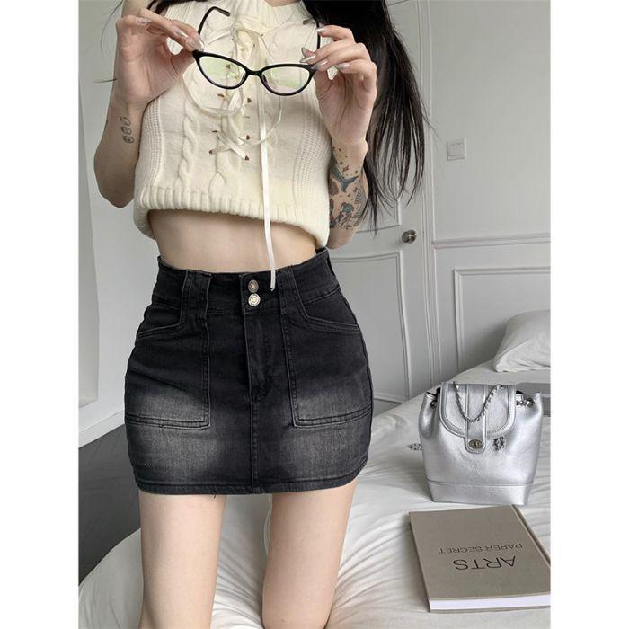 Retro Spicy Girl A-Line Midi Denim Skirt - High Waist, Plus Size for Women