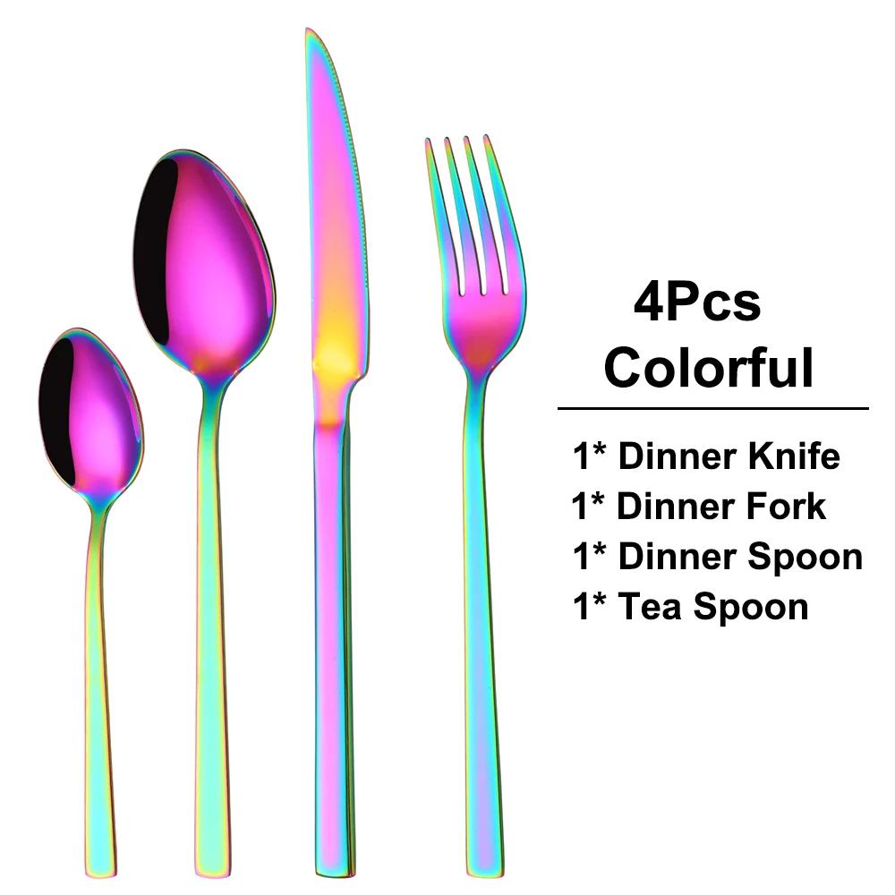 Black Cutlery Stainless Steel Western Tableware Mirror Knife Fork Spoon Dinnerware Kitchen Utensils 1/2/3/4/5 Set Flatware Plate