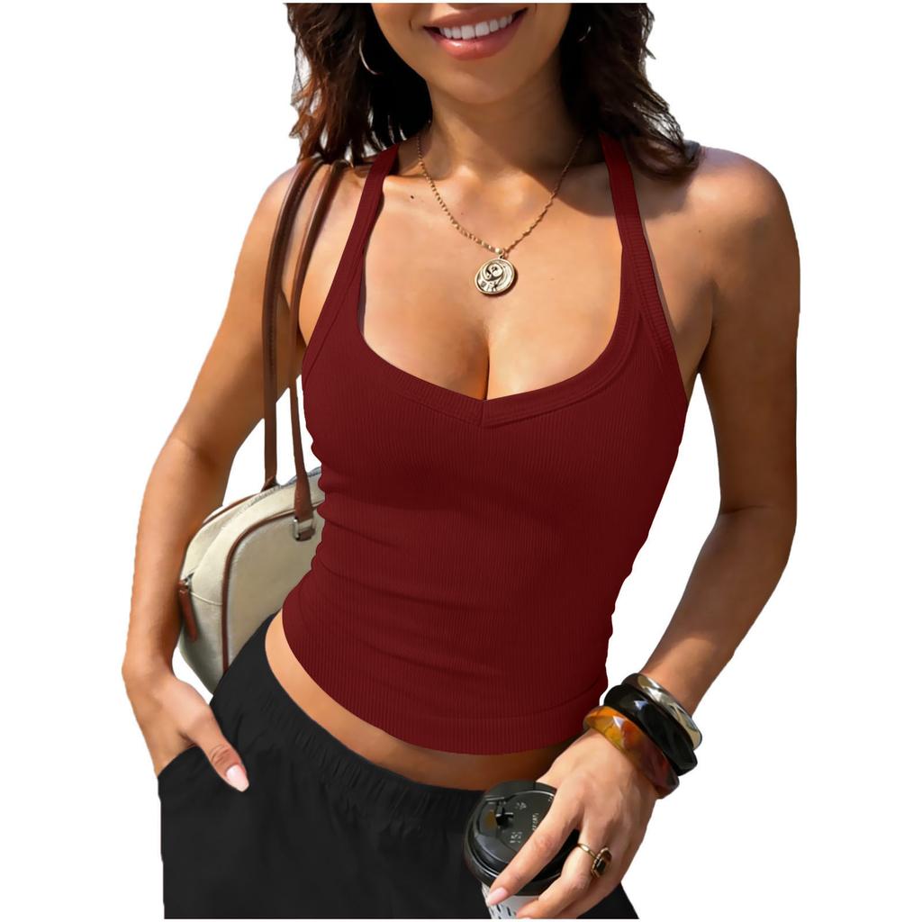 Canotta sexy da donna senza schiena -Scollo rotondo -Monocolore