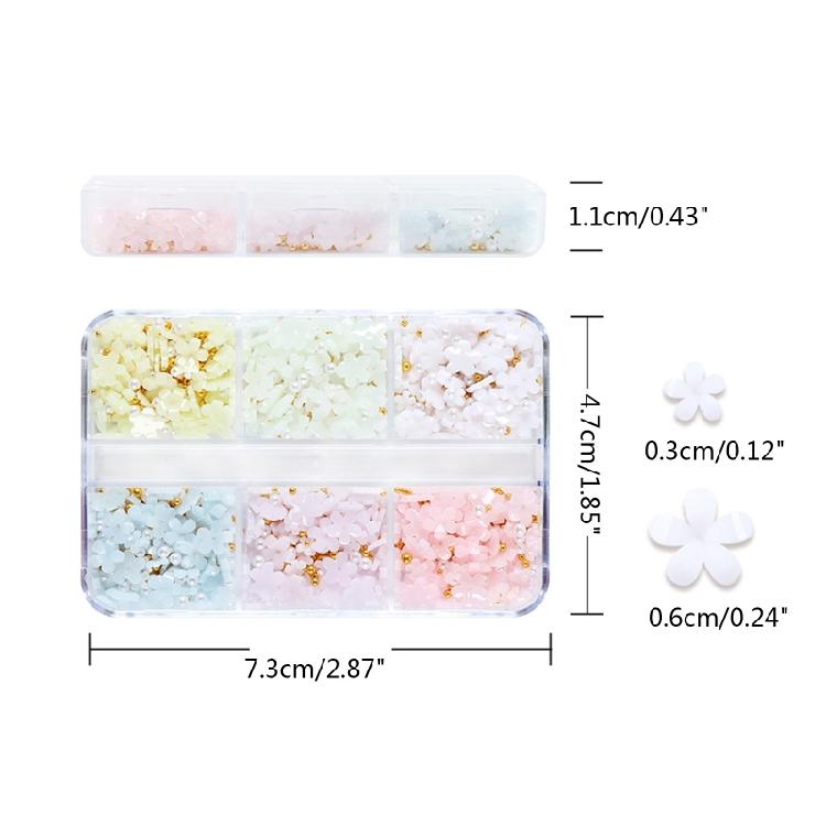 3D Flower Nail Charms, 6 Grids Acrylic Flower DIY Jewelry Craft Decorations