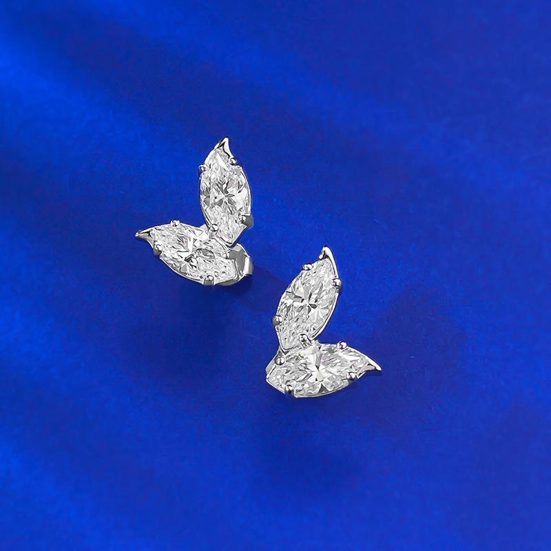 Jewelry White 1.25 Carat Horse Eye Diamond Earrings Light Luxury Premium Leaves Super Shiny Simple