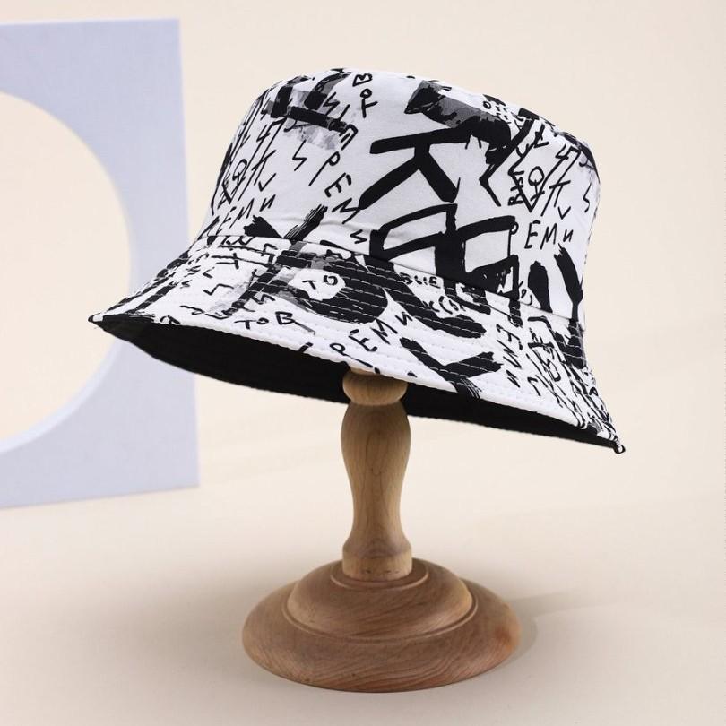 Graffiti Letter Double-Sided Bucket Hat Spring And Summer Outdoor Leisure Sun Hat Tide Basin Hat