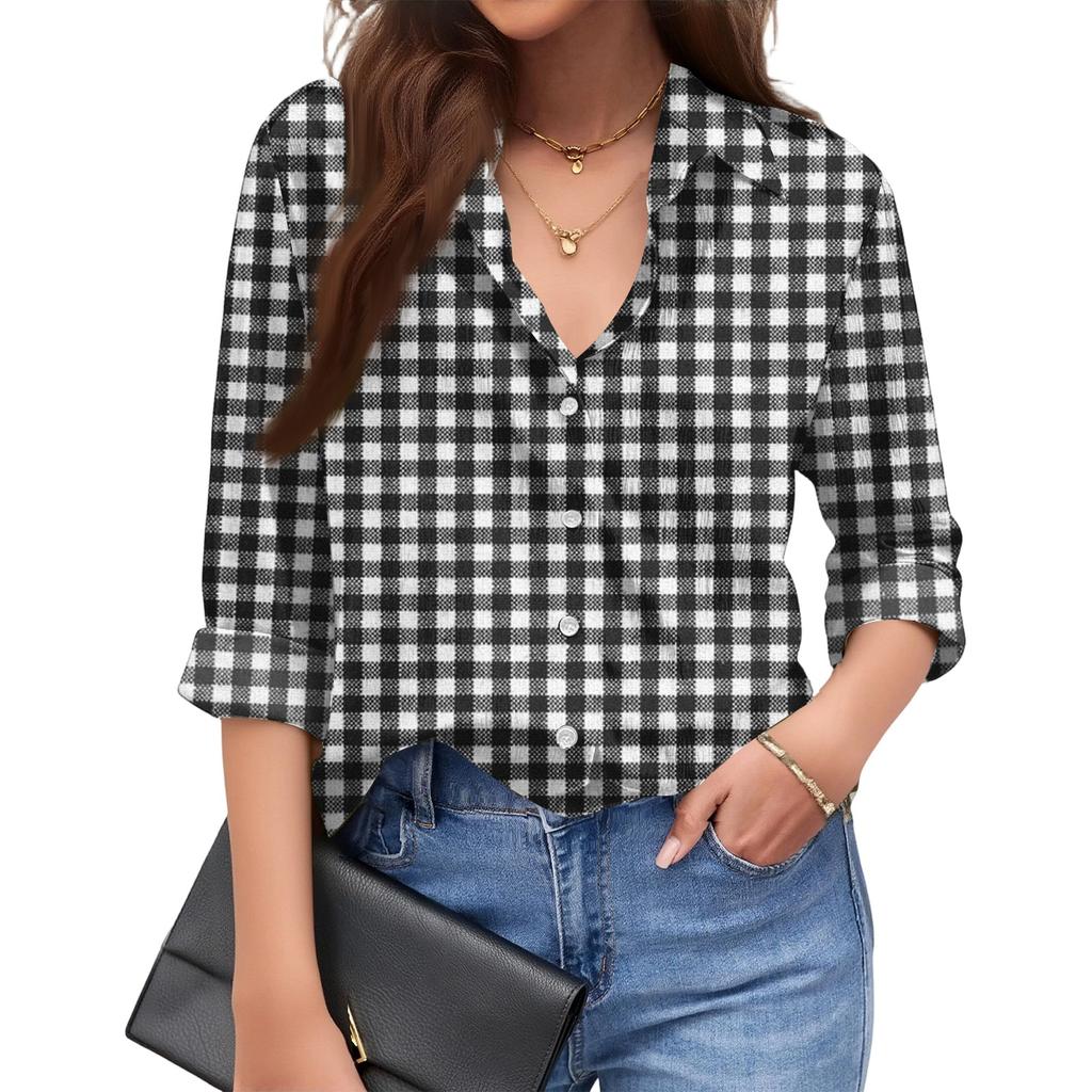 Women's Fashionable Casual Loose Plaid Long,sleeved Shirt
