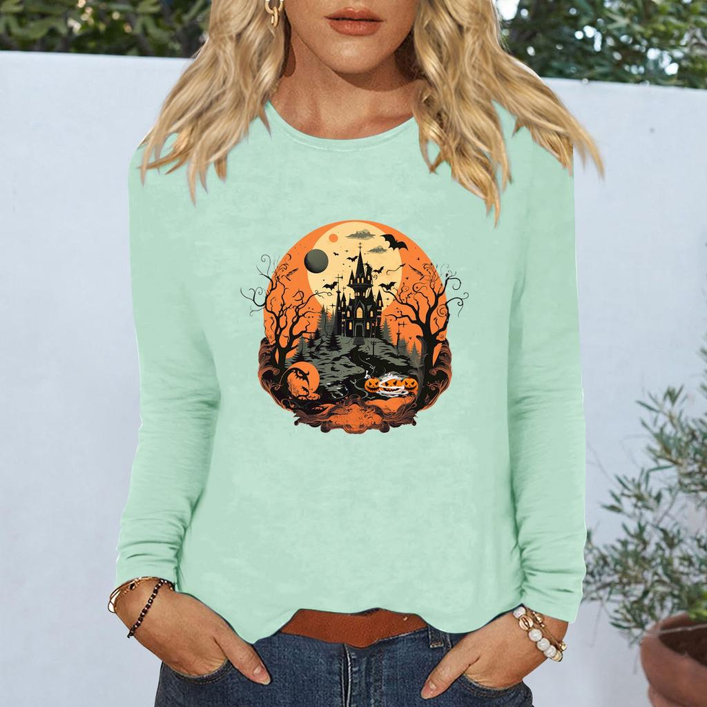 Women's Daily Casual Long-sleeved Flowers Printed Crew-neck Top