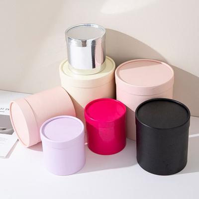New Round Flower Gift Box Cardboard Silver Gift Packaging Paper Box Solid Color Flower Arrangement Bucket Rose