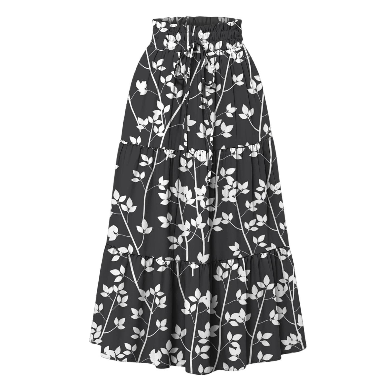 

Женская модная юбка свободного покроя с цветочным принтом и эластичным поясом без карманов XL чёрный