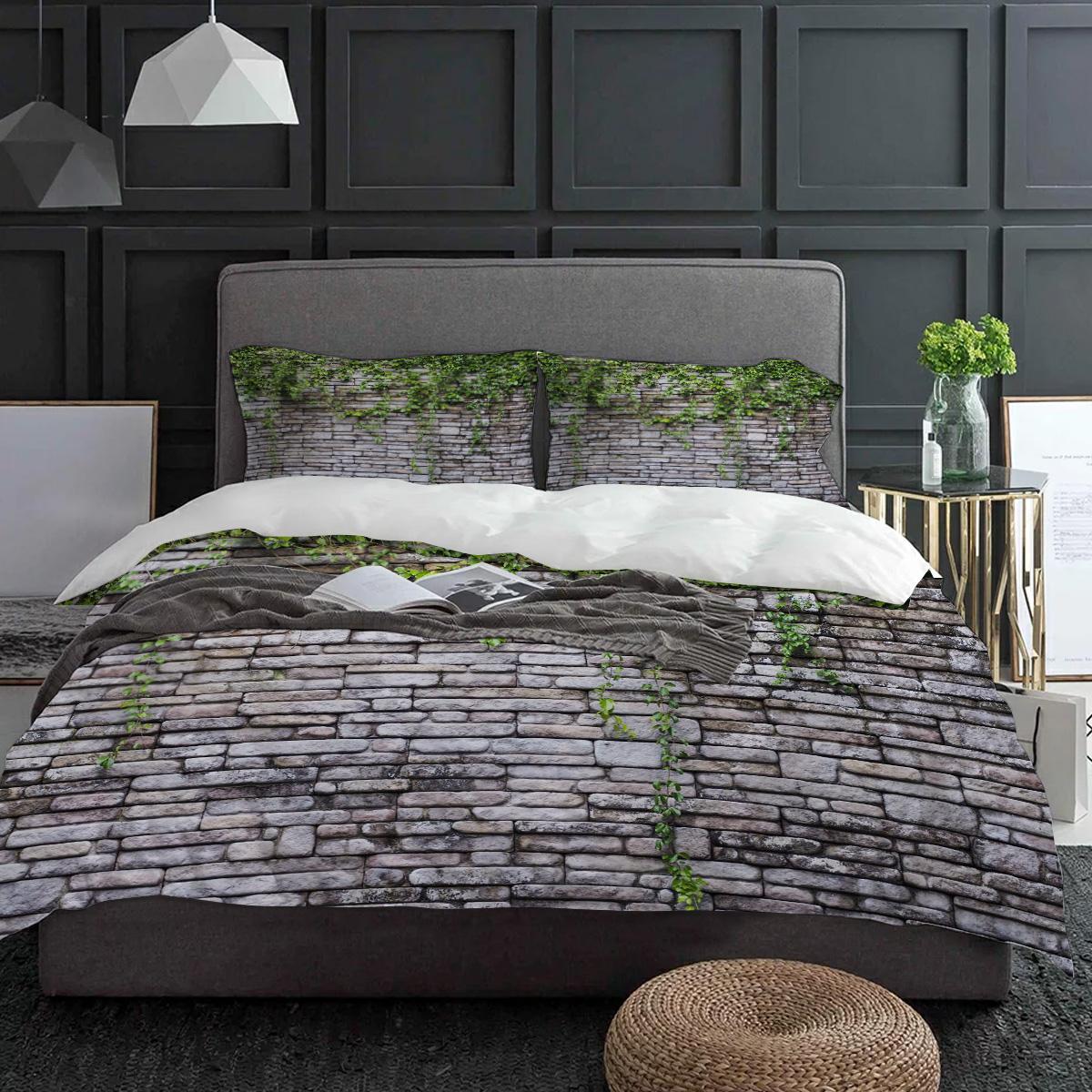 

Plant Green Ivy Wall Vintage Style Bedding Set 3pcs Duvet Cover Pillowcase Kids Adult Quilt Cover Double Bed Set Home Textile (135x200cm)