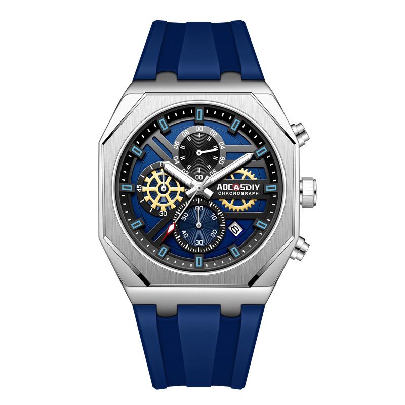 

Мужские спортивные часы с тремя ушками и шестью стрелками, водонепроницаемые, многофункциональные, с календарем темно-синий