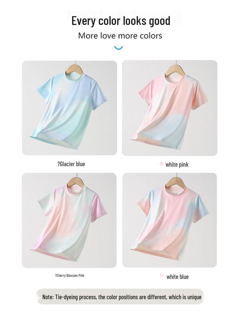 Children's Quick-Dry Tie-Dye Ice Silk T-Shirt - Summer 2025 Short Sleeve Sports Top for Girls & Boys