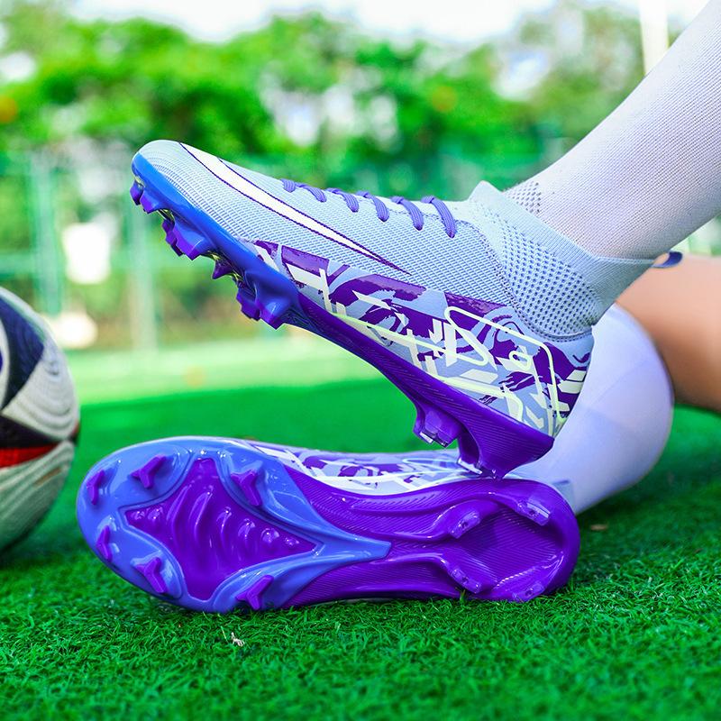 High-top football shoes fly-woven seamless AG nails artificial grass boys and girls adolescent students training shoes