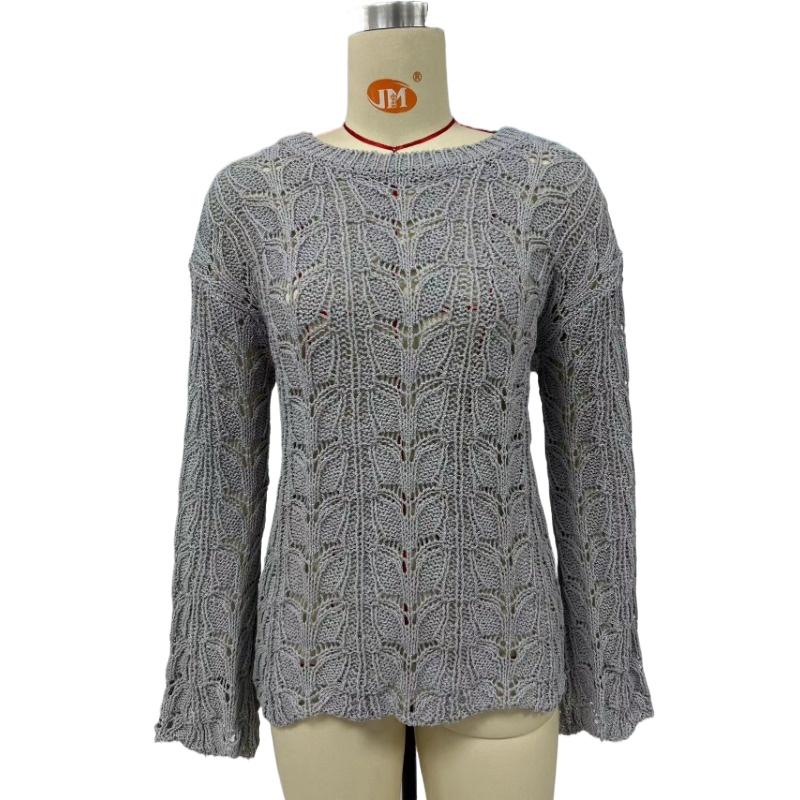 IHUASU Damen Herbst und Winter Strickpullover Einfarbig Häkeln Aushöhlen Pullover O-Ausschnitt Lockerer Pullover