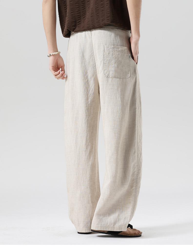 [Plain dyed Tencel Linen] Thin casual pants for men, loose straight leg, wide leg, curved knife, relaxed and comfortable pants