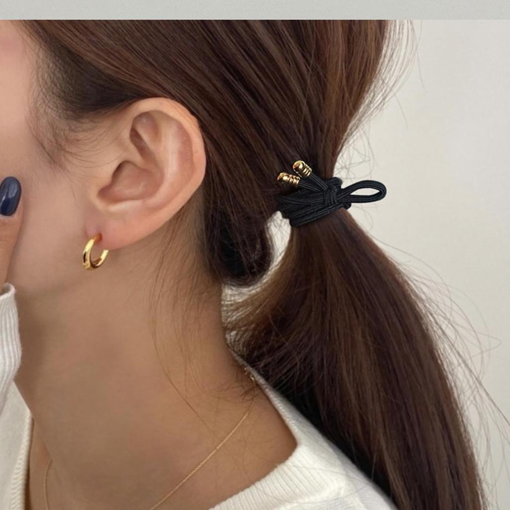 Natunofu Hair Stylish Hair Ties for Adults with Metal Hair Ties with Cute Korean Solid Elegant Set of 6 Buns Ties, Ribbons, Fittings, Non-Stain