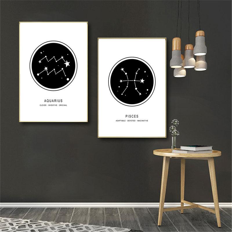 Postere Pânză Constelații Pepinieră Alb-Negru Astrologie Artă de Perete Poster Picturi Imagine Decor Acasă Decorațiune Geometrie