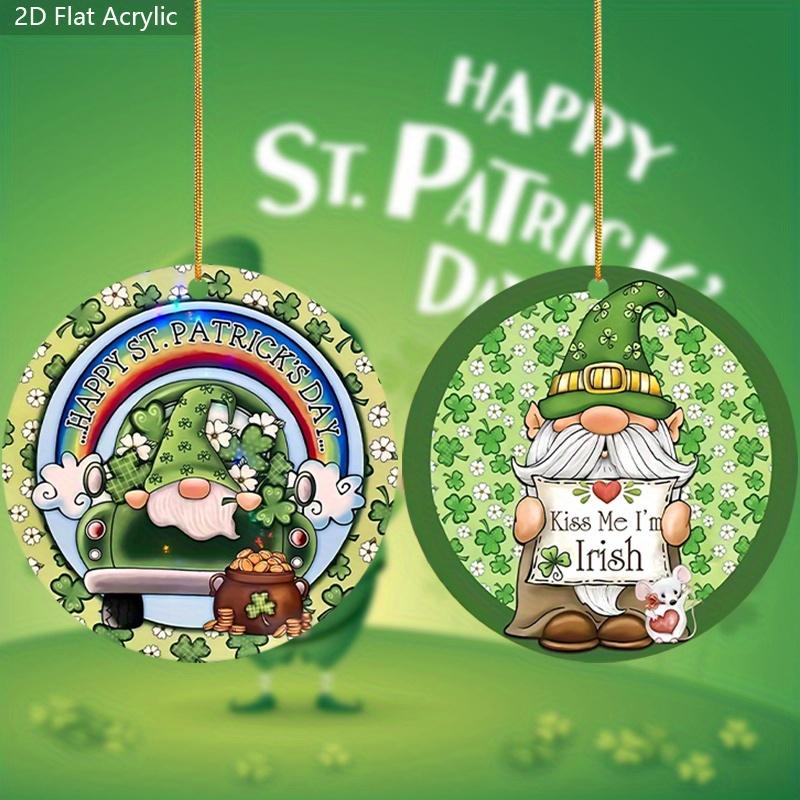2D Flat Acrylic Ornamen Sign, Adorable Gnome with Shamrock & "Kiss Me I'm Irish" Sign, St. Patrick's Day Acrylic Hanging Ornament - Vibrant Green