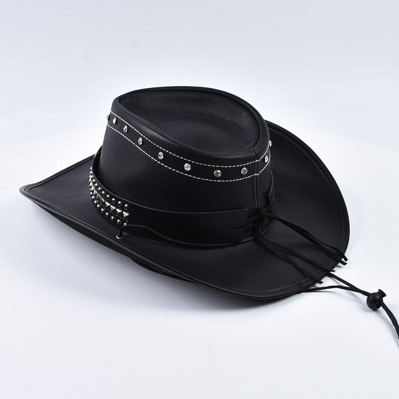100% Leather Western Cowboy Hat Vintage Roll Brim Cowgirl Jazz Cap Gentleman Church Cap Sombrero Hombre