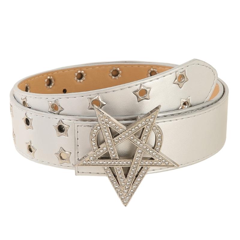 

Модный двухрядный пояс-застежка с камнями-стразами в виде сердца и звезды, панк-дизайн, пояс из полиуретановой кожи, корсет для женщин и девушек серебряный