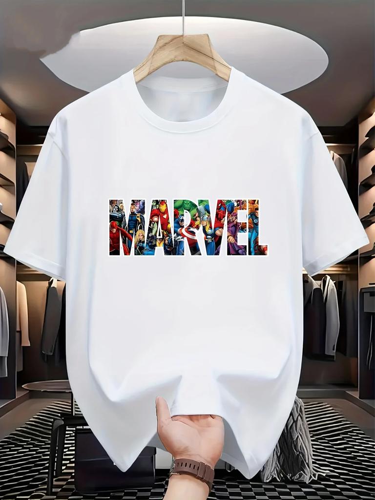 Marvel Men's T-shirt, Casual Short-sleeved Printed Men's Clothing, Fashionable, Sporty and Trendy Streetwear T-shirt for Men