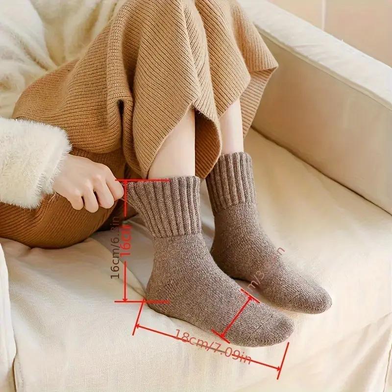 5-Pack Women's Thickened Towel Loop Pile Crew Footwear, Winter Warmth Comfort Hiking Warm Socks, Solid Color, Knitted Fabric Socks, Machine Washable