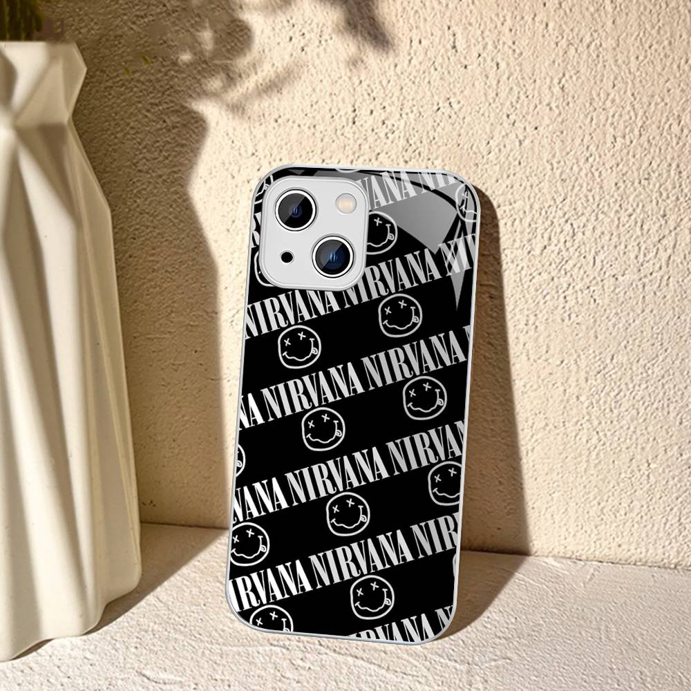 N-Nirvanaes Rock Band Phone Case Tempered Glass For iphone 14 13 12 11 Pro Mini XS MAX 14Plus X XS XR Fundas