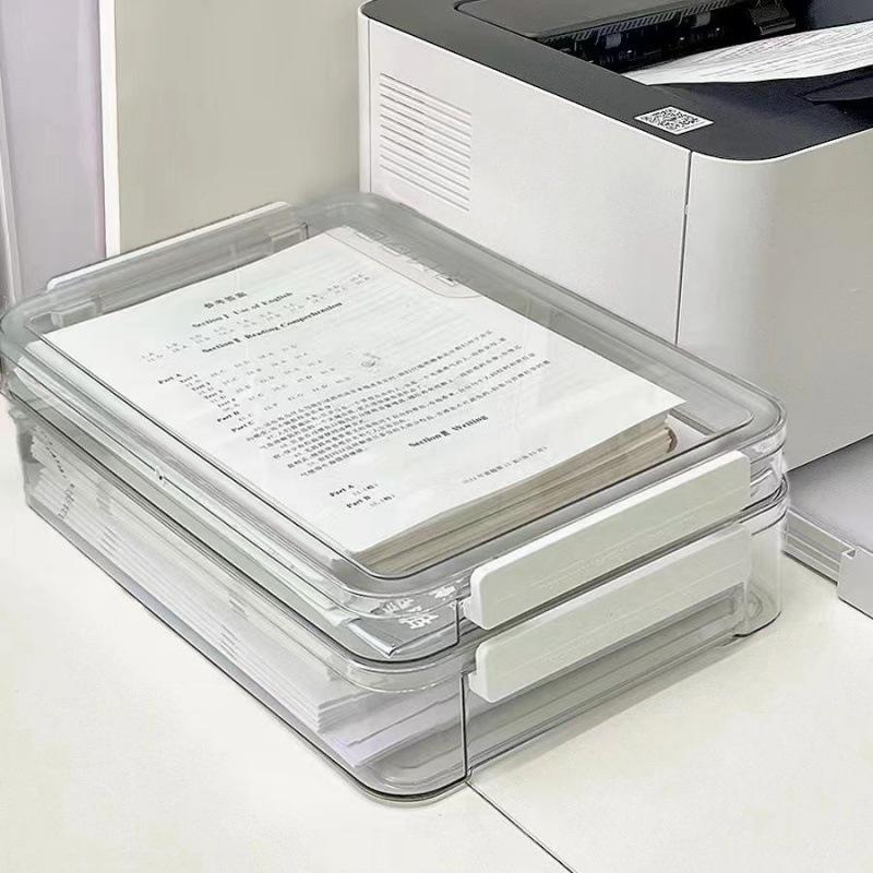 Large Capacity A4 Clear Document Storage Box for Files and Household Use