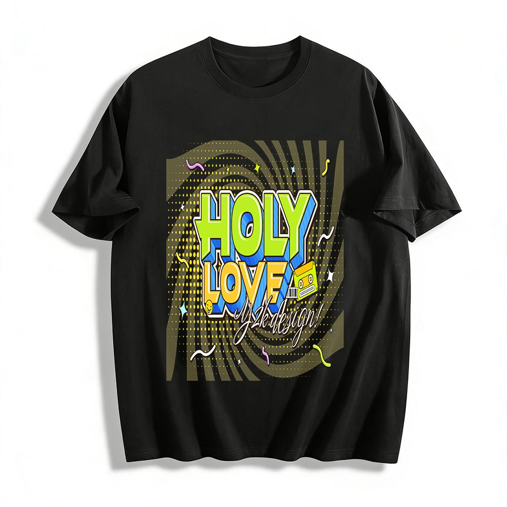 Y2K Style Holy Love Graphic Print T-shirt Retro Trendy Streetwear Unisex Casual Top Pure cotton T-shirt