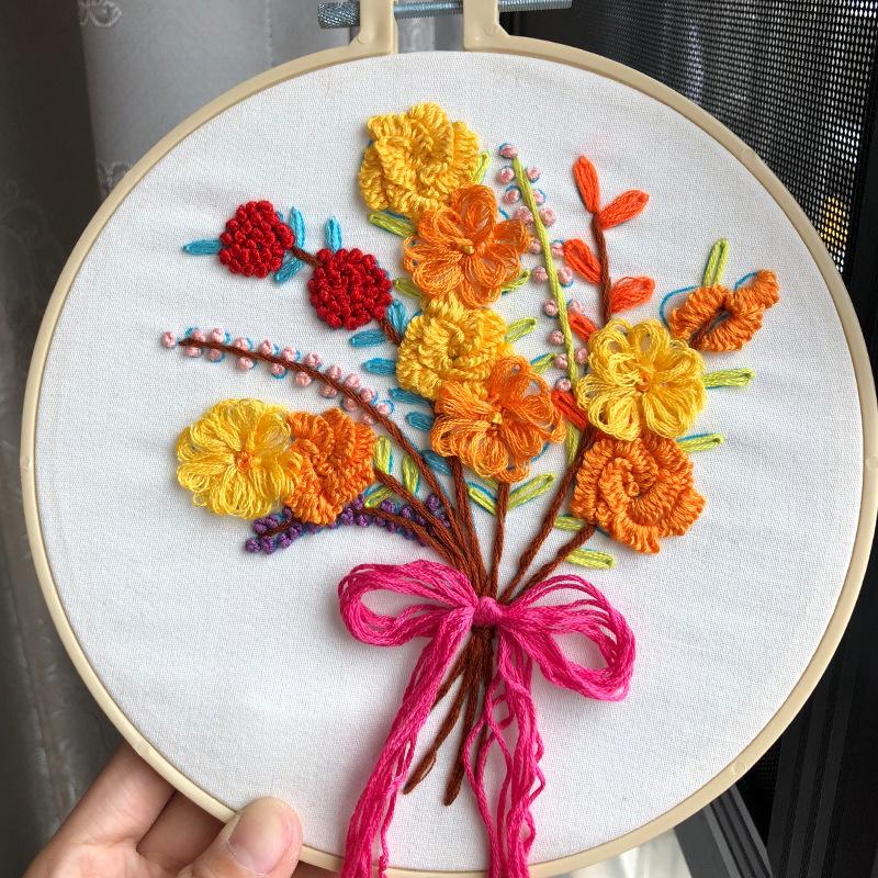 

1 шт. Набор материалов для вышивания в европейском стиле с 3D-цветком, сделай сам, ручная работа 20cm