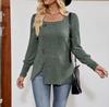 2026 Women's Spring/Summer Casual Ribbed Square Neck Long Sleeve Slit Sweater Top
