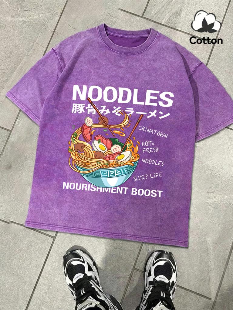Delicious Pork Bone Lamian Noodles Washed Men TShirts Summer Casual Cotton Fashion Tops Loose Top Unisex AllMatch Clothing