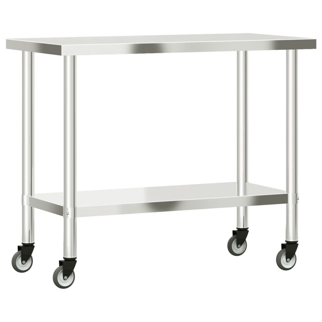 Vidaxl Kitchen Work Table On Wheels, 110X55X85 Cm, Stainless Steel