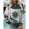 Bohemian Women's Autumn And Winter Round Neck Long Sleeved Fashions Retro Color Blocked Printed Sweatshirt Casual Top
