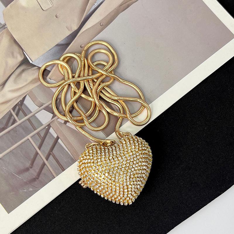 Style Luxury Mini Peach Heart Diamond Chain Crossbody Bag Handbags For Women Shiny Stone Shoulder Bag Party Cute Purse