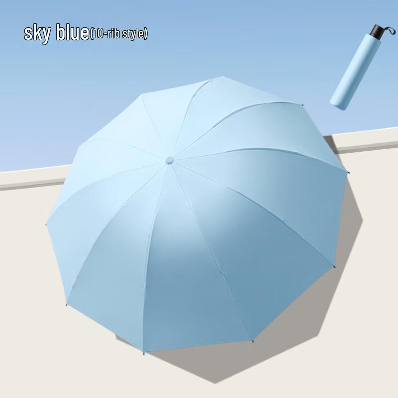 Portable 10-Rib Double Folding Sun Rain Umbrella