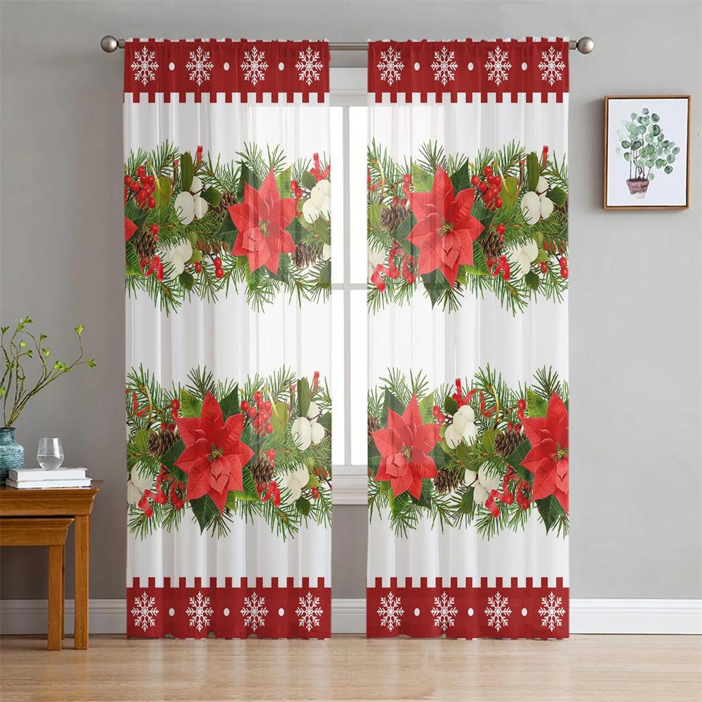 Cute Christmas Snowman Snow Scene Tulle Curtains Blinds for Living Room Bedroom Decoration Chiffon Sheer Voile Window Curtain2Pc